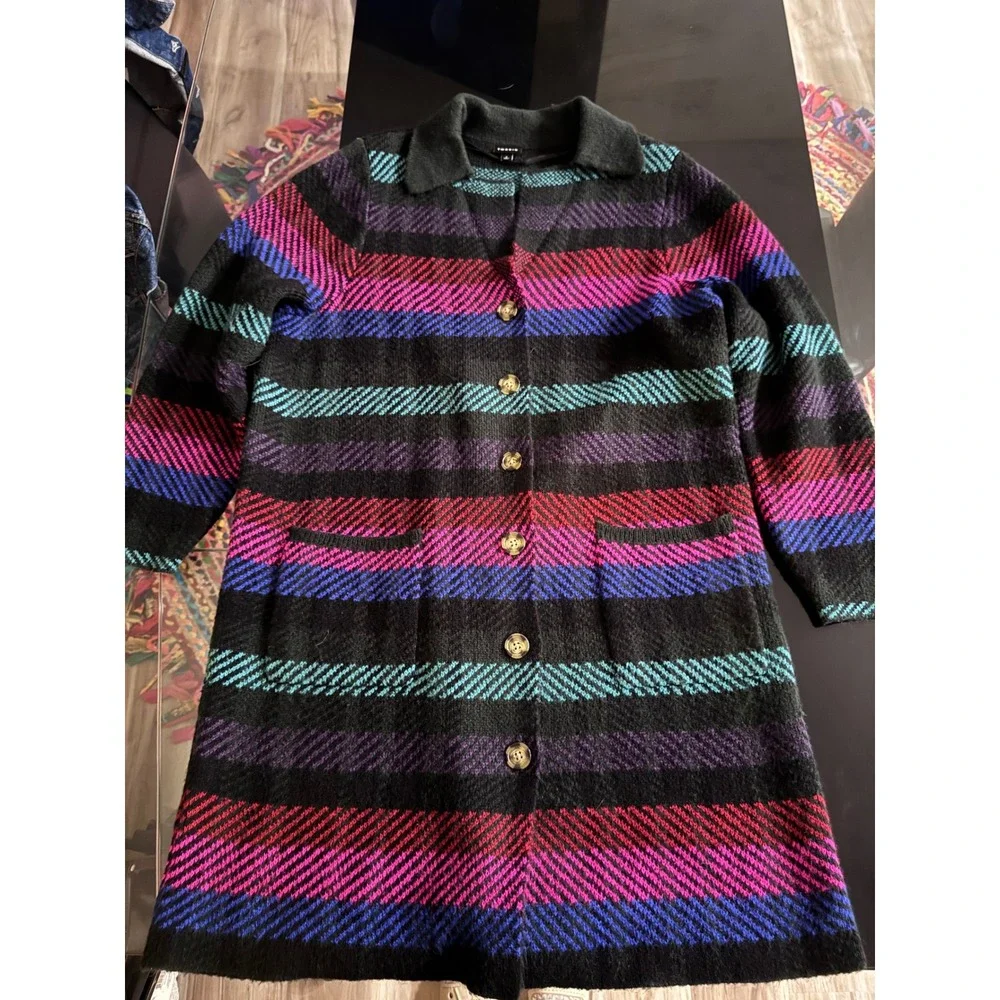 Torrid Striped Cardigan Sweater Coat Women Size 2 Multi Color‎  Pockets X2